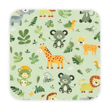 Jungle animal hooded baby towel wrapped around a baby