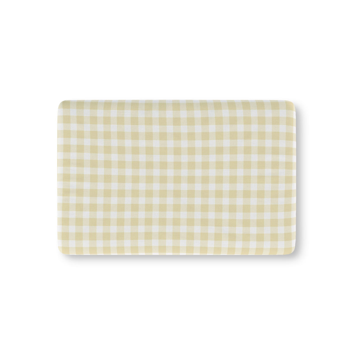 Butter Gingham fitted crib sheet on a nursery crib mattress