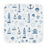 Nautical hooded baby towel wrapped around a baby