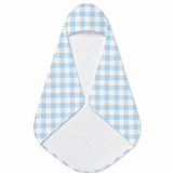Baby Blue Gingham hooded baby towel wrapped around a baby