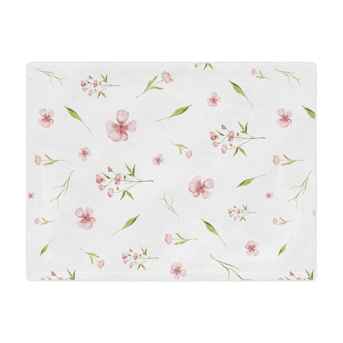 Soft minky blanket with dusty pink blooms and green leaves