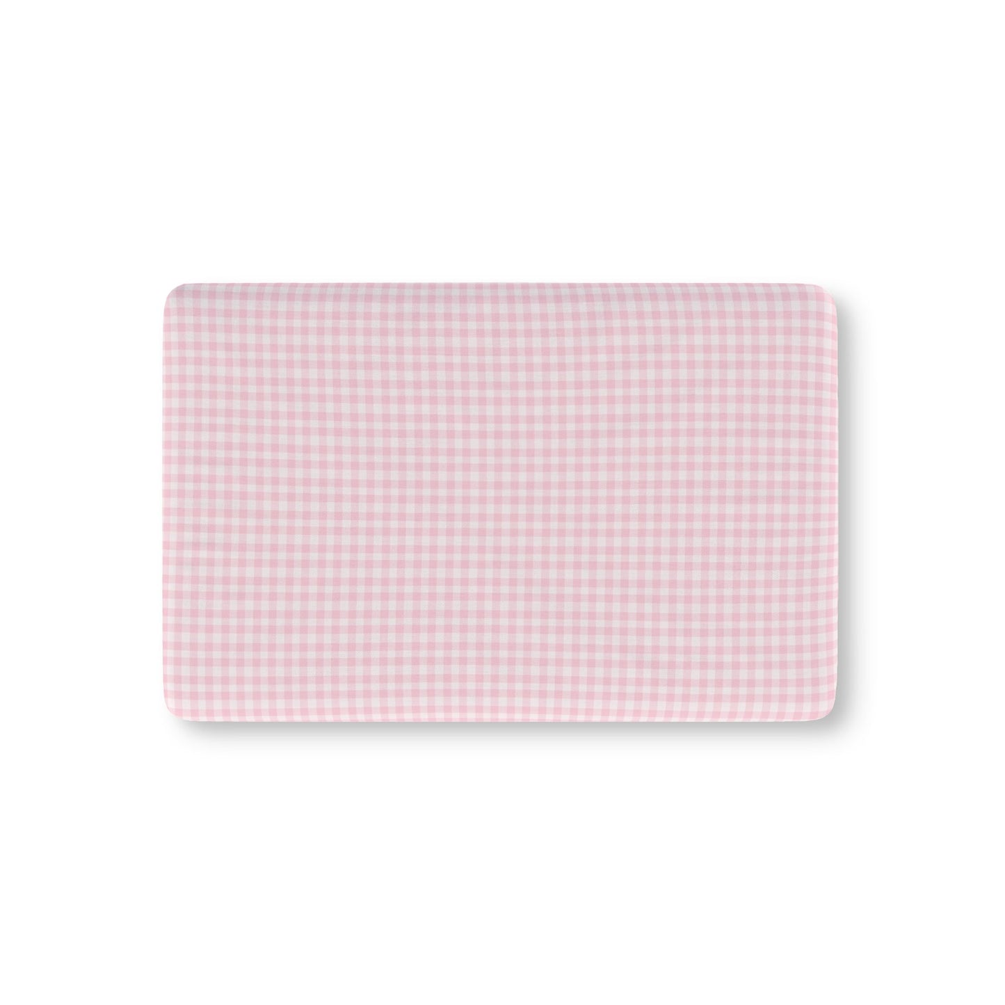 Blush Gingham fitted crib sheet on a nursery crib mattress