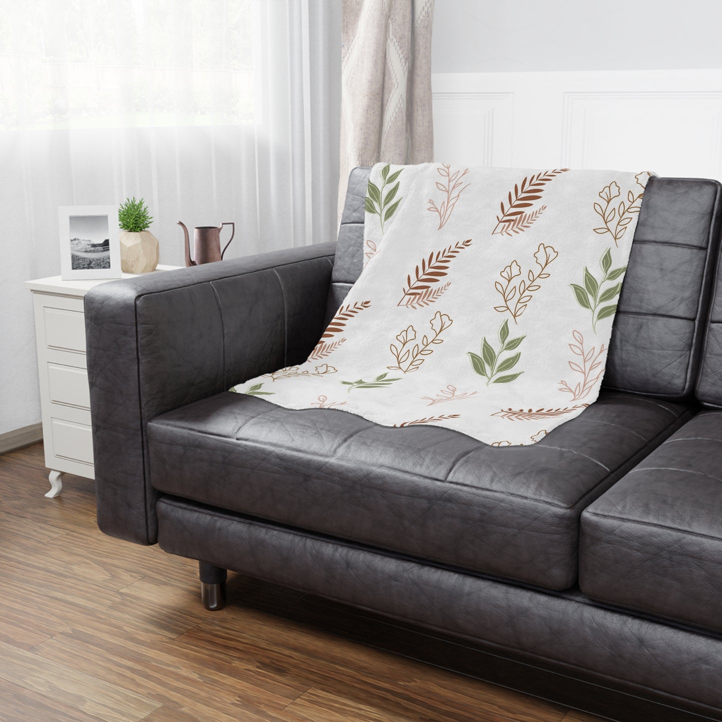 Boho Botanical minky blanket showing the soft raised reverse