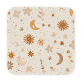 Celestial Bloom hooded baby towel wrapped around a baby