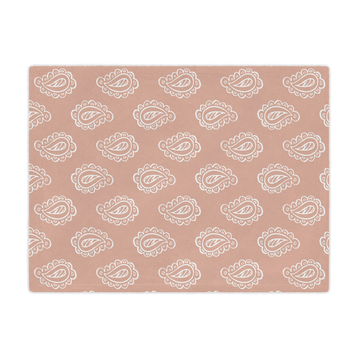 Close detail of the scalloped paisley print on the minky blanket