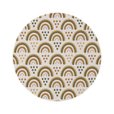 Desert Rainbow round nursery rug on a baby room floor