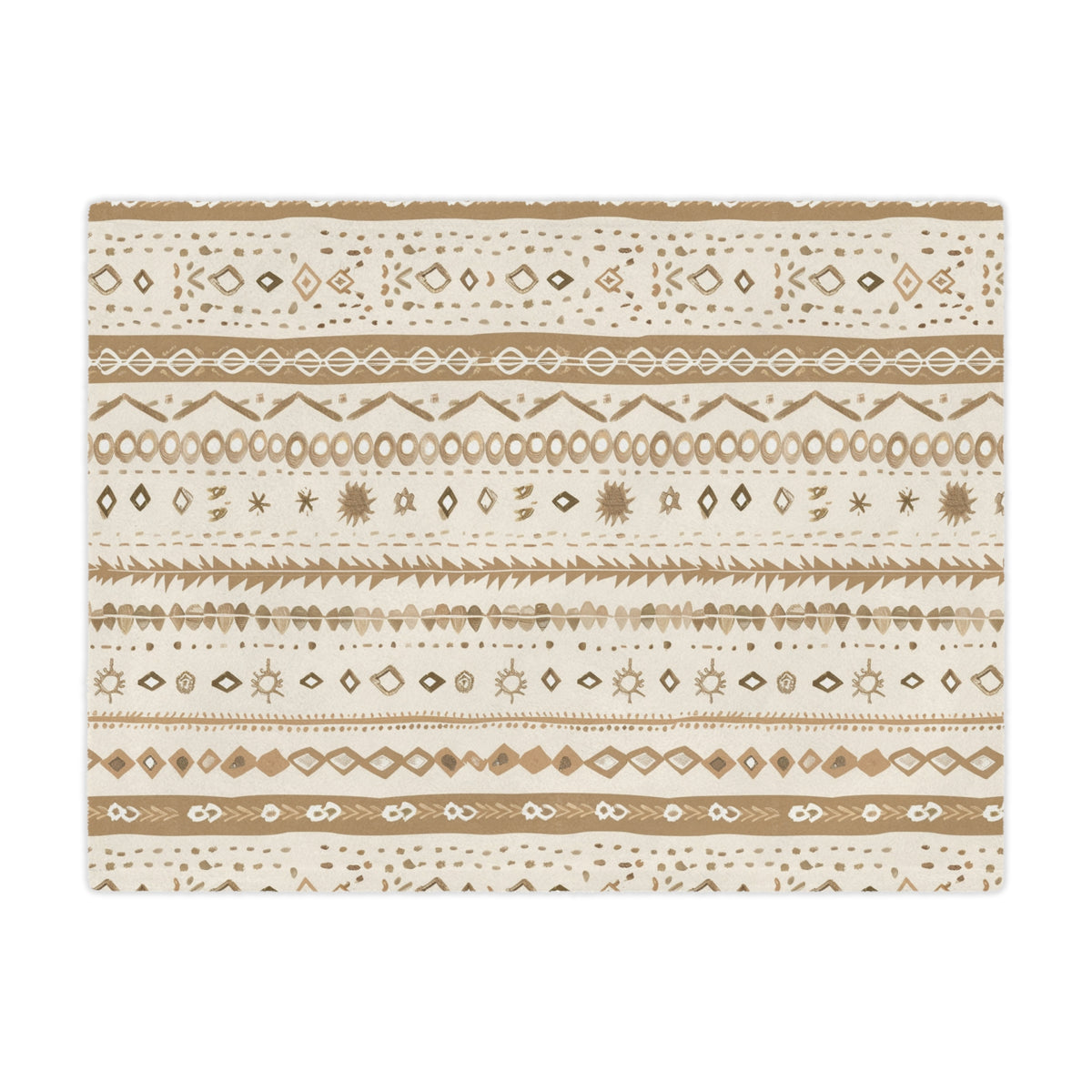 Close detail of the folk motif bands on the minky blanket