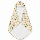 Farmyard Friends hooded baby towel wrapped around a baby