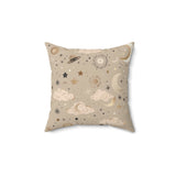 Golden Cosmos decorative nursery pillow on a glider chair