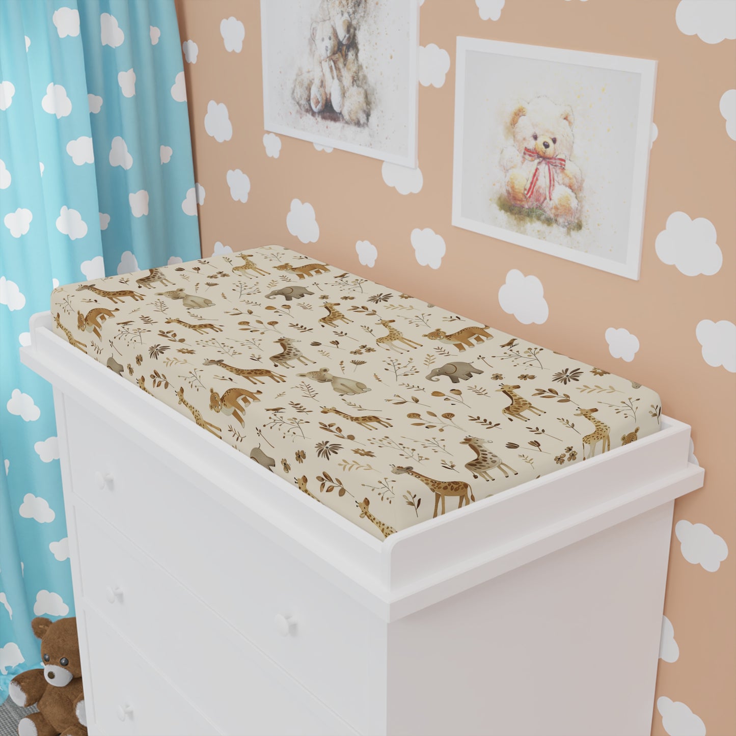 Golden Savanna changing pad cover fitted over a contoured pad