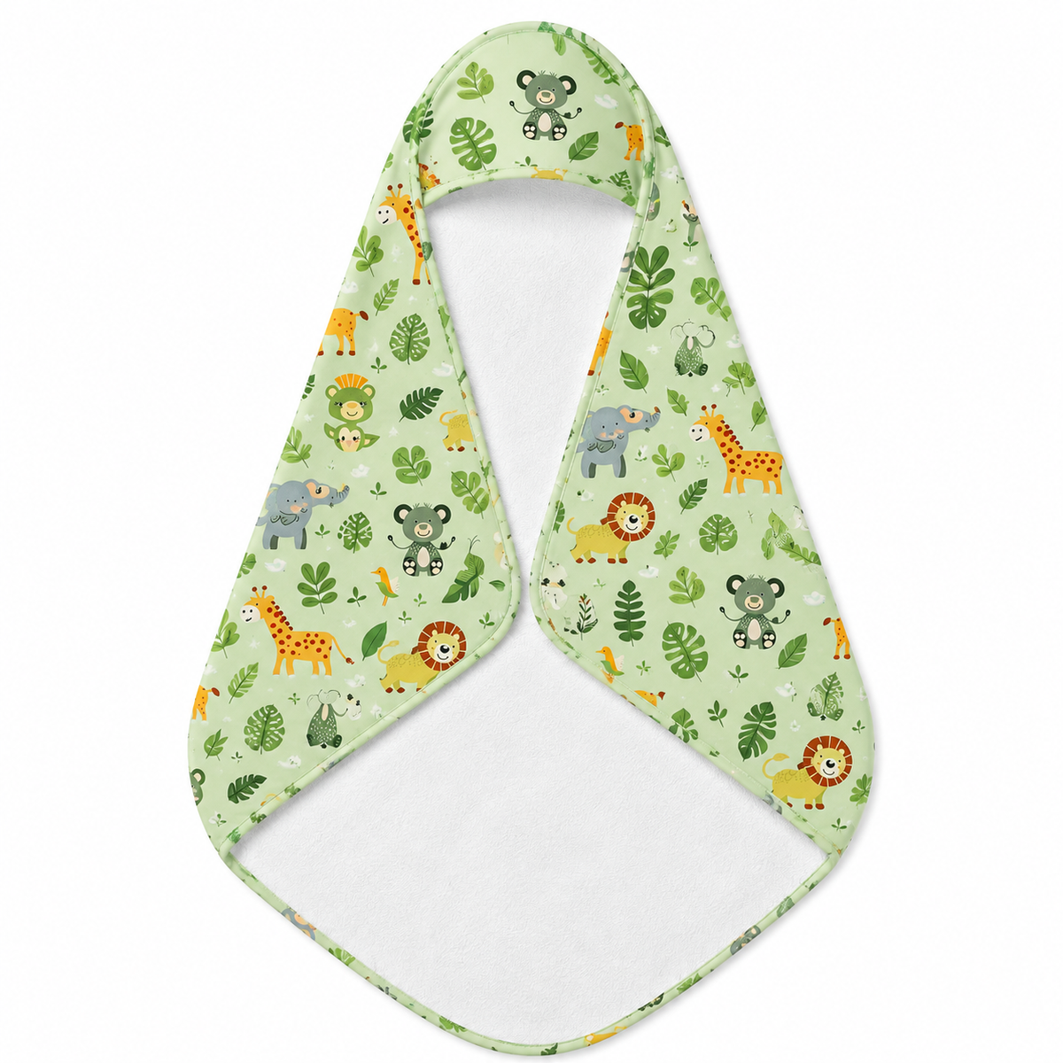 Jungle Friends hooded baby towel wrapped around a baby