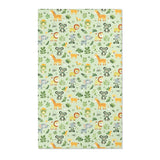 Rectangular jungle animal nursery rug shown from above