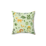 Jungle animal nursery pillow on a glider chair