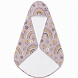 Lilac Meadow Arches hooded baby towel wrapped around a baby