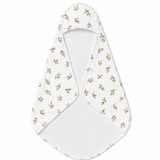 Linen Leaf hooded baby towel wrapped around a baby