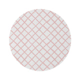 Pink trellis round nursery rug on a baby girl's bedroom floor
