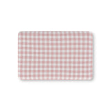 Rose Gingham fitted crib sheet on a nursery crib mattress