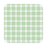 Sage Gingham hooded baby towel wrapped around a baby