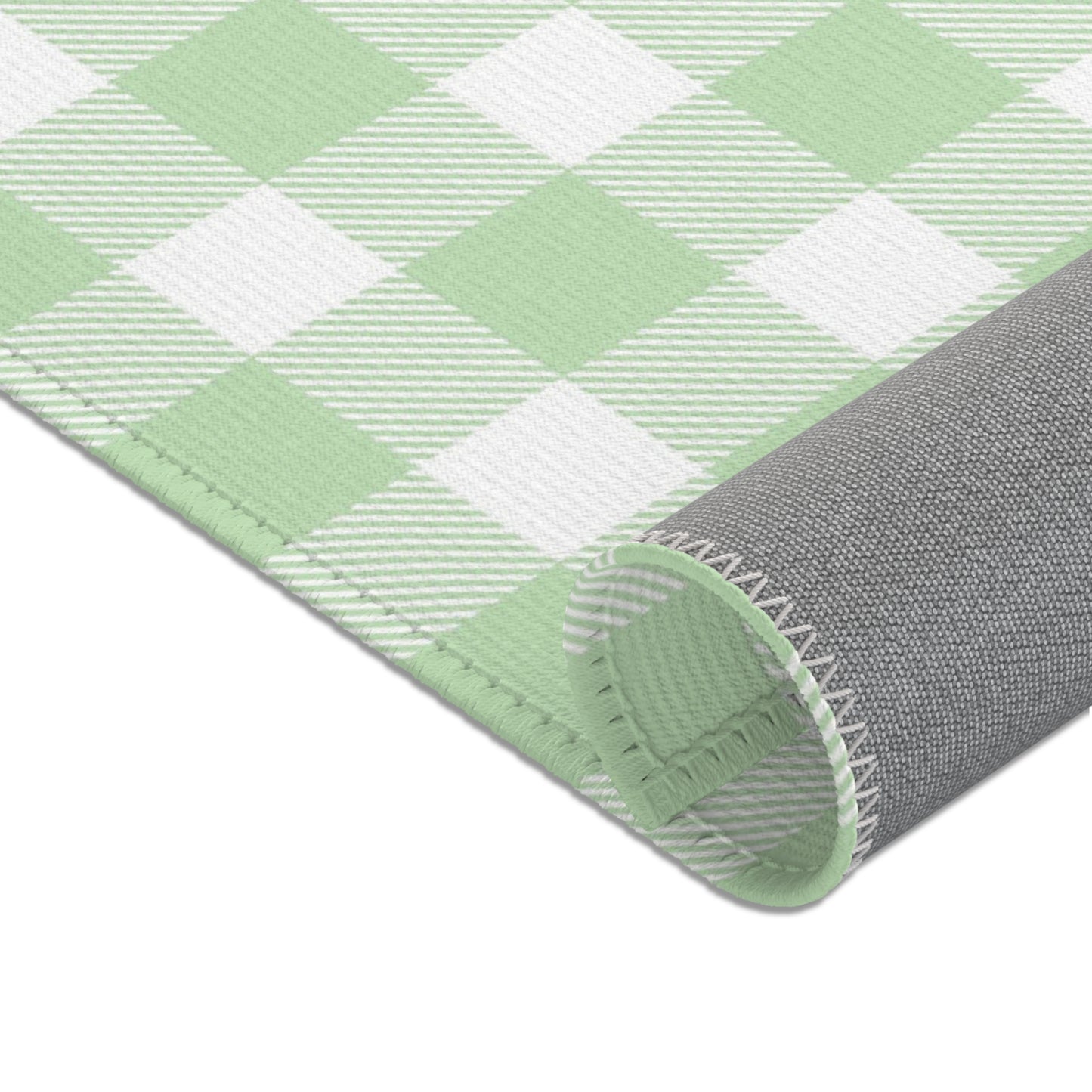 Sage Gingham area rug, full check detail