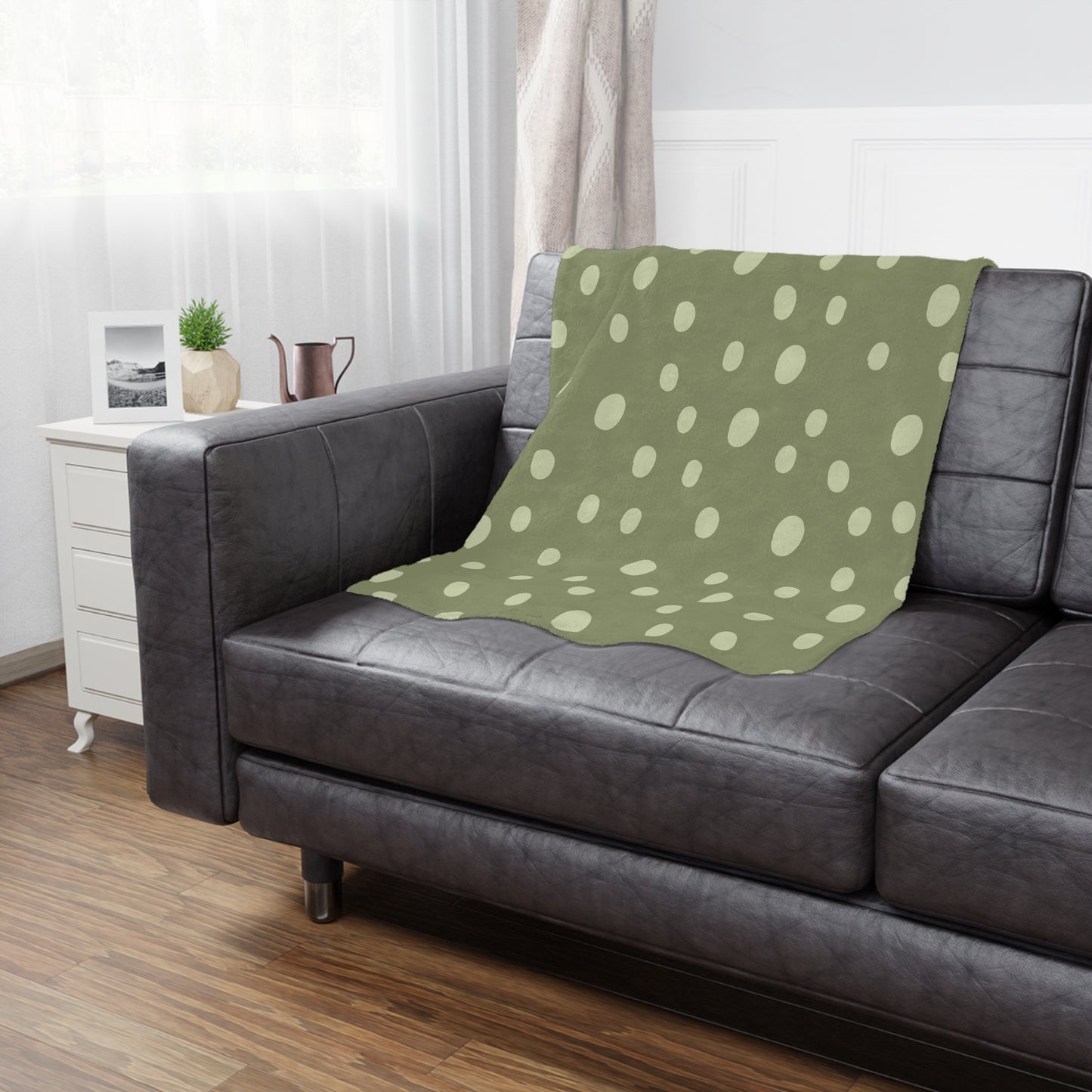 Sage Speckle minky blanket showing the soft raised reverse