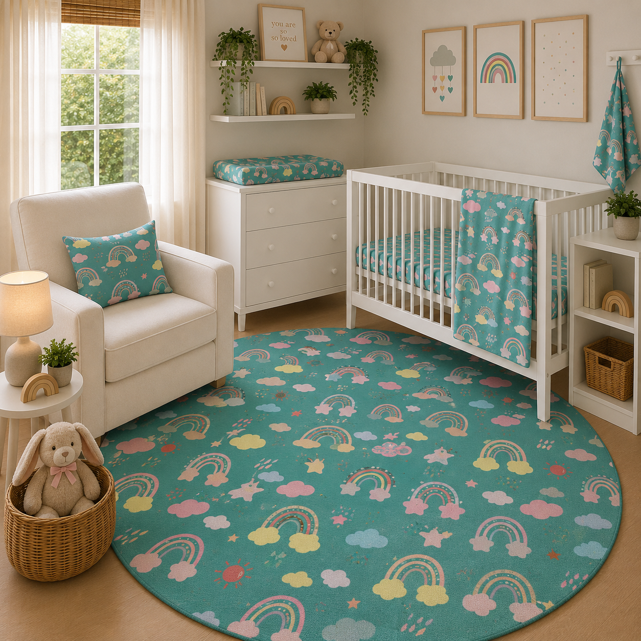 Teal Sky Rainbows Nursery Set