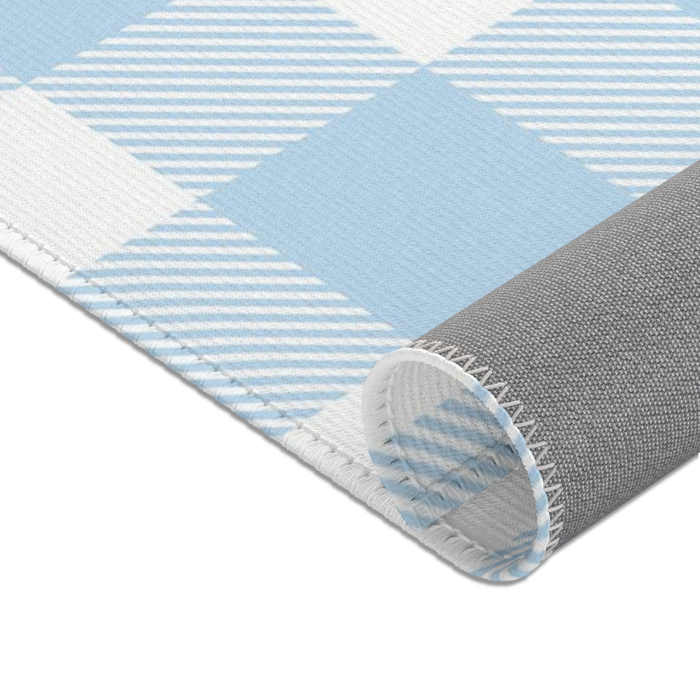Baby Blue Gingham Nursery Area Rug