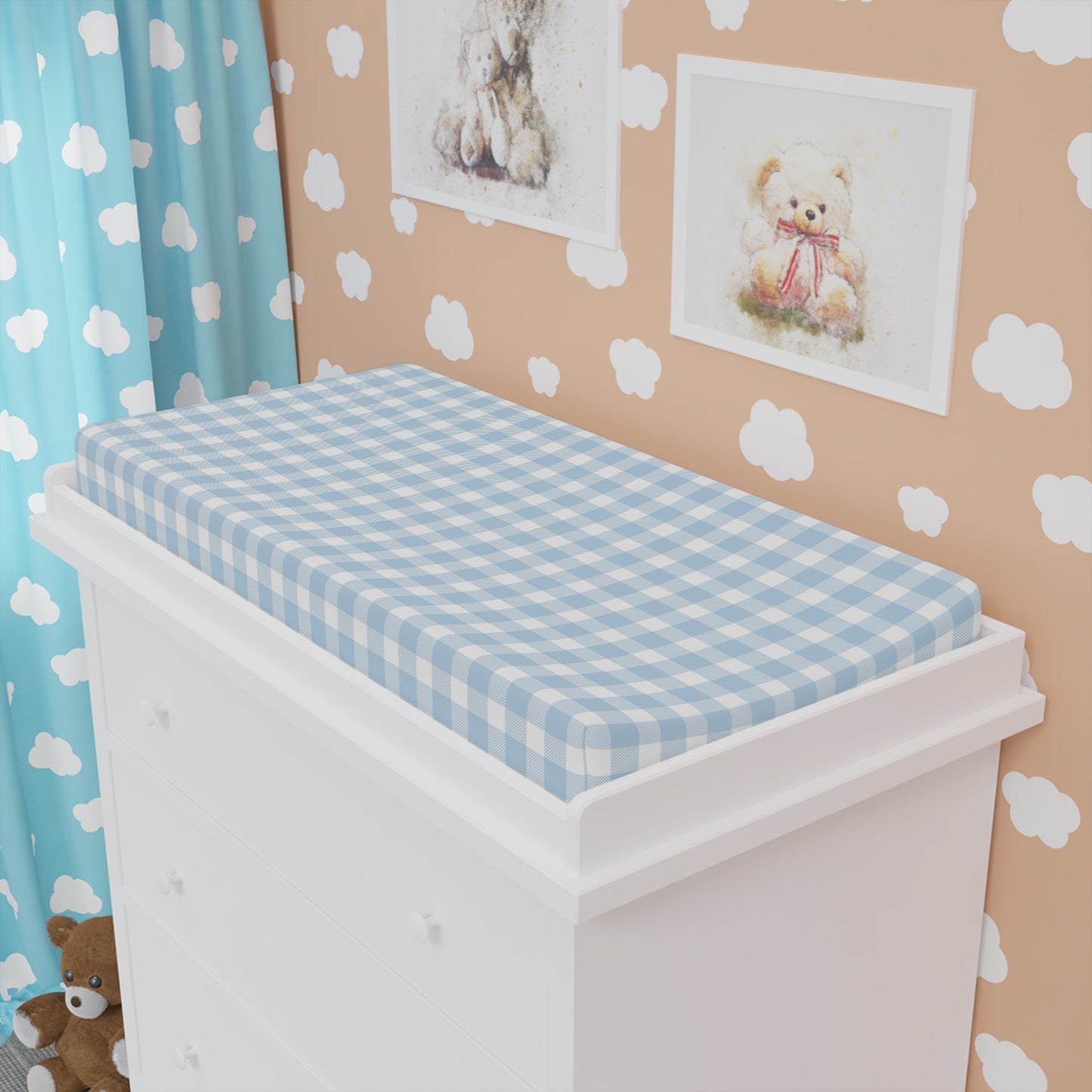 Baby Blue Gingham Changing Pad Cover