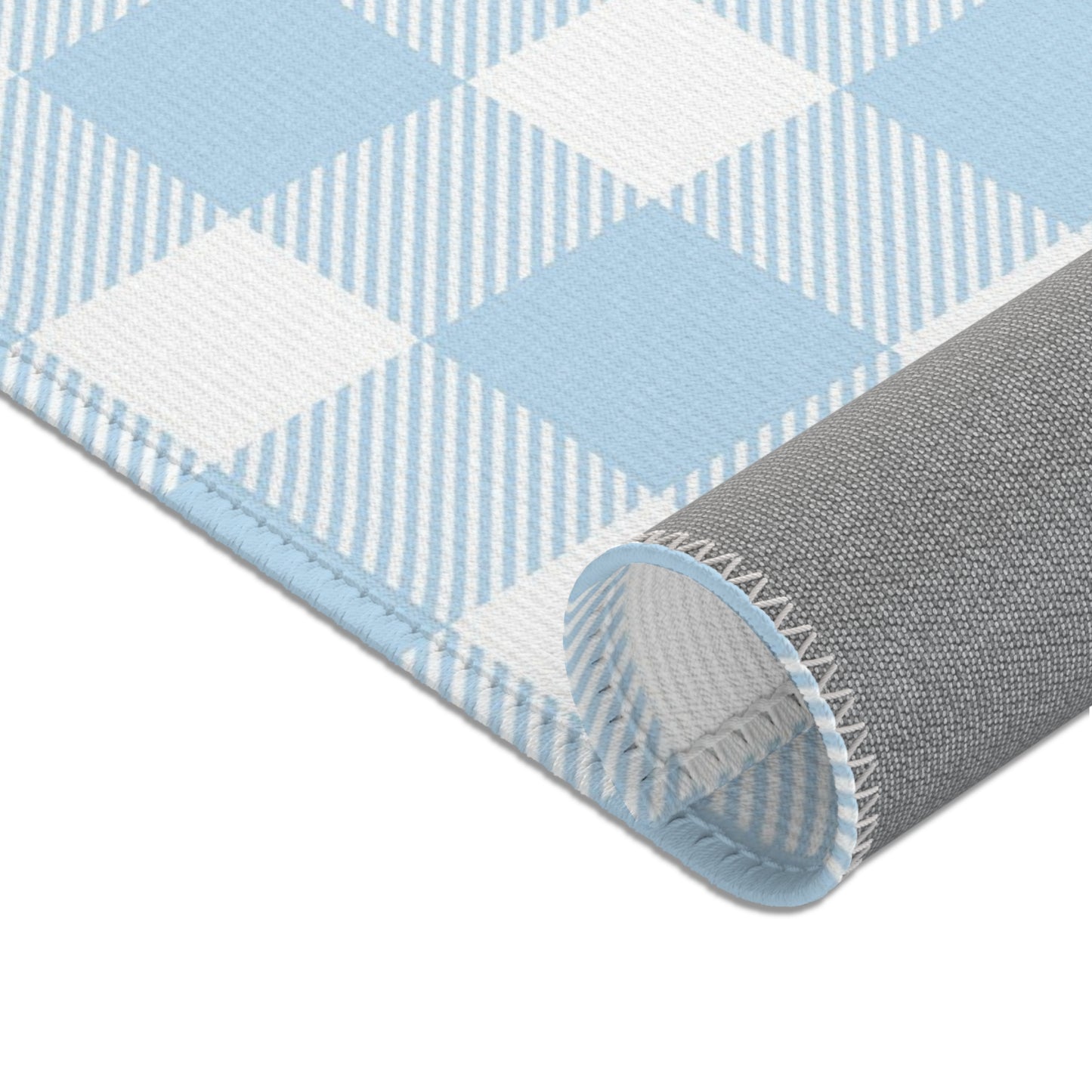 Baby Blue Gingham Nursery Area Rug