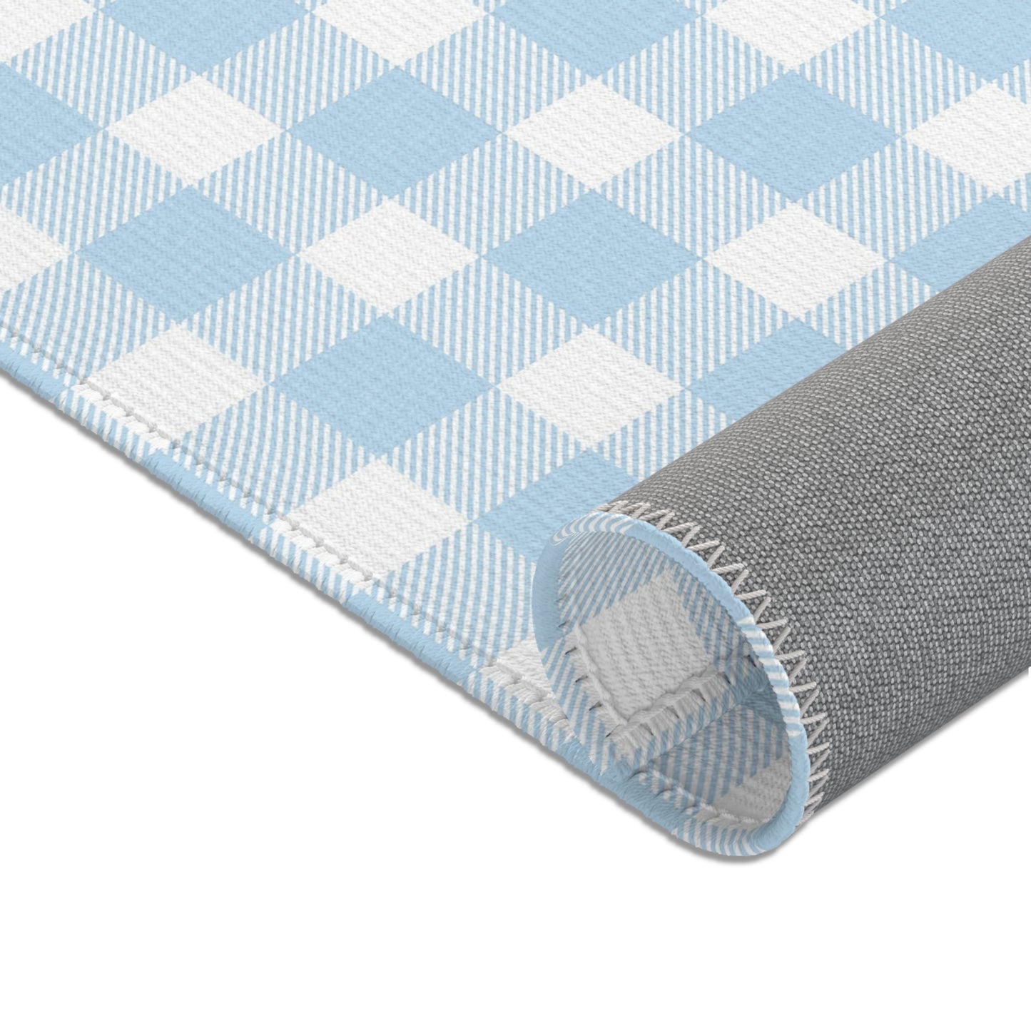 Baby Blue Gingham Nursery Area Rug