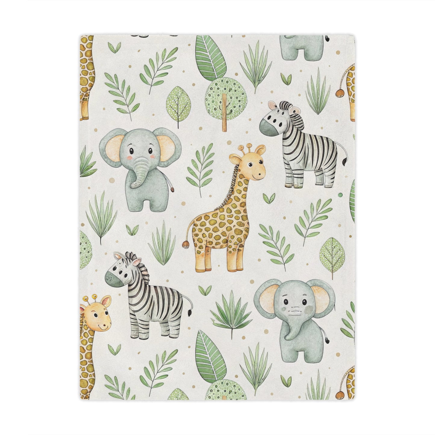 Safari animal minky baby blanket draped over a crib