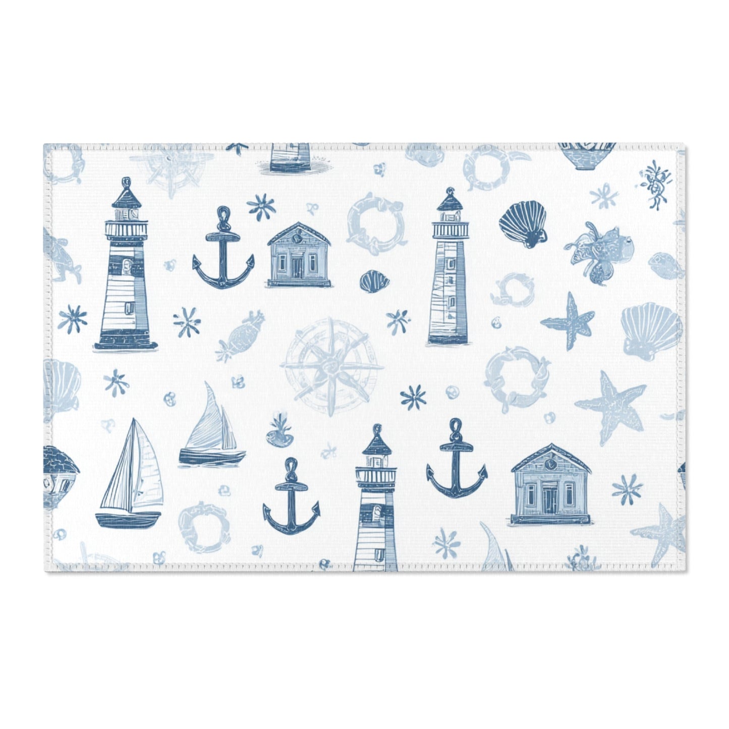 Washable nautical area rug under a nursery crib