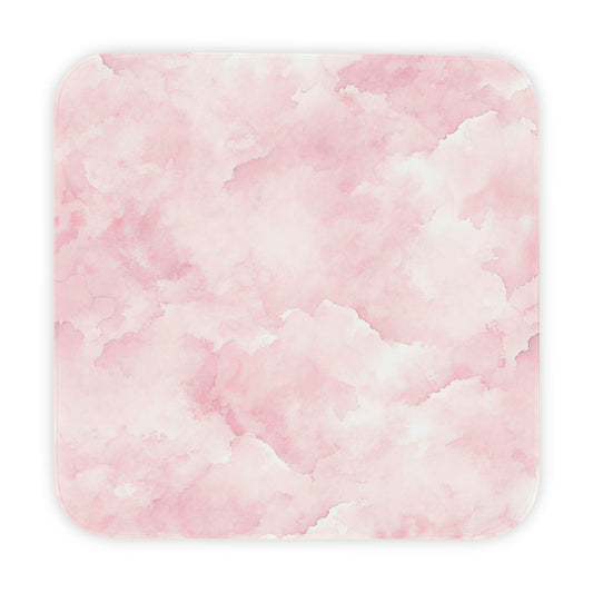 Pink watercolor clouds hooded baby towel wrapped around a baby