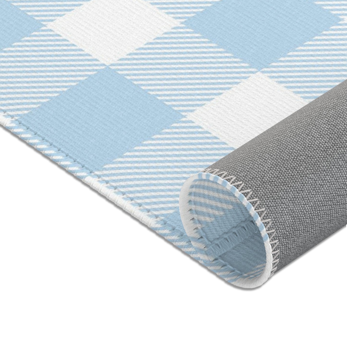 Baby Blue Gingham Nursery Area Rug