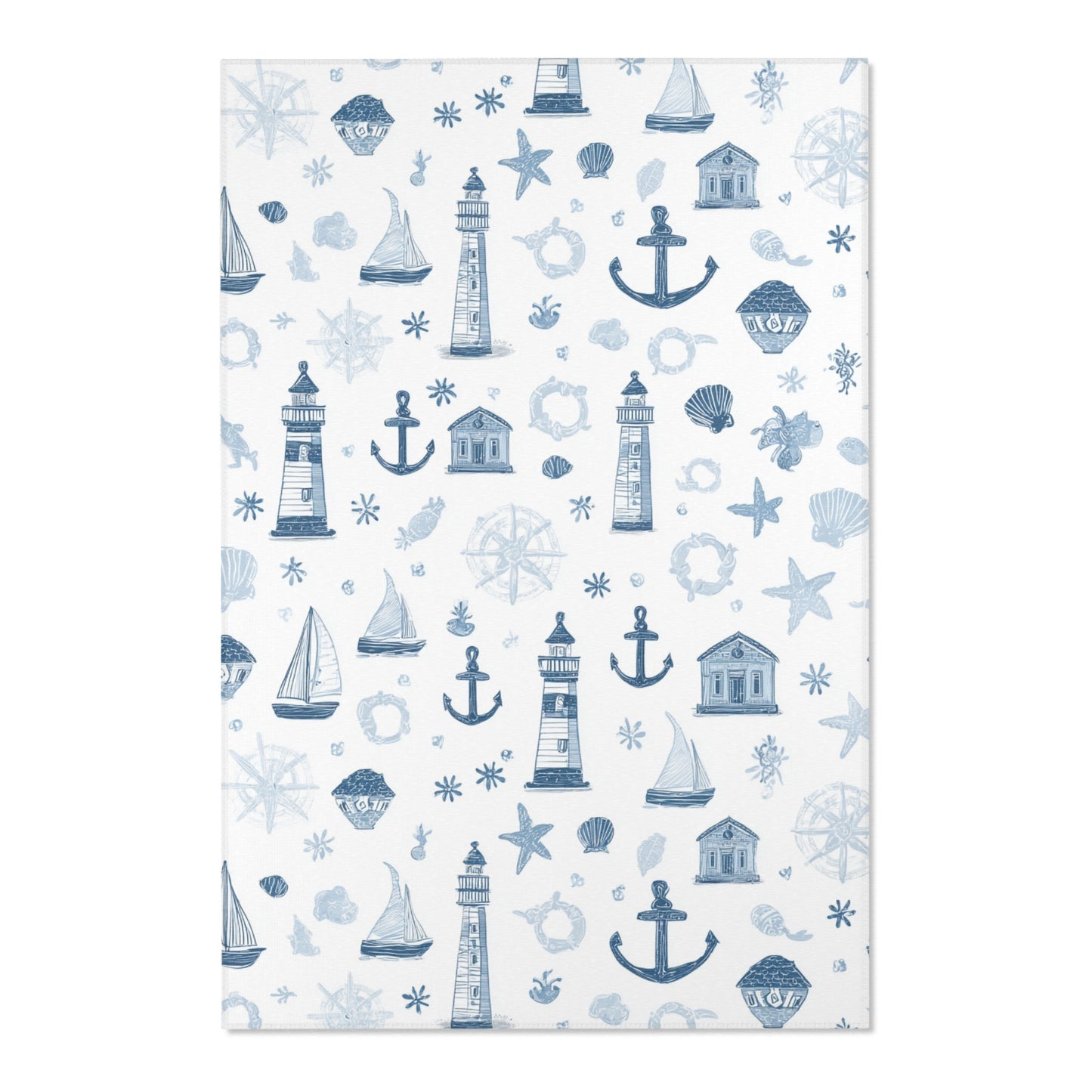 Close-up of the sketched nautical print on a nursery rug