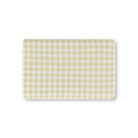 Butter Gingham fitted crib sheet on a nursery crib mattress