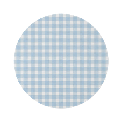 Baby Blue Gingham Nursery Round Rug