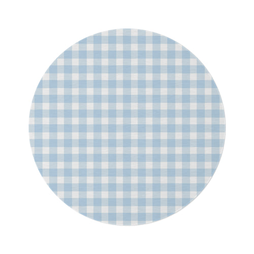 Baby Blue Gingham Nursery Round Rug