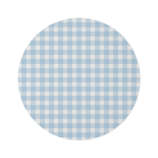 Baby Blue Gingham Nursery Round Rug