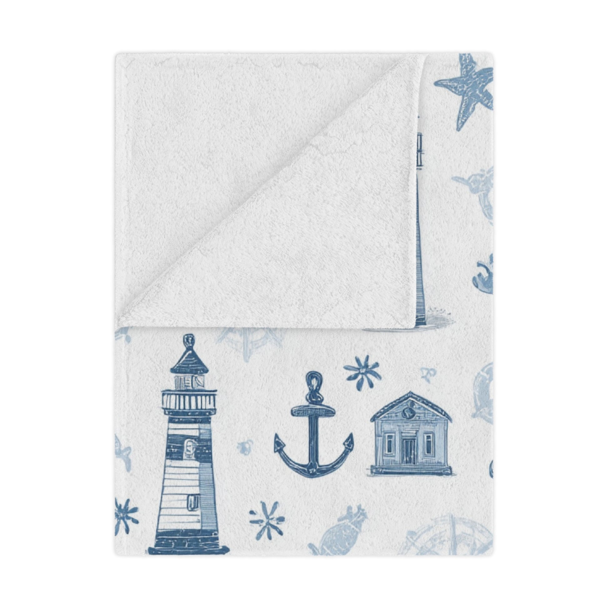 Close-up of the plush minky texture on a nautical baby blanket