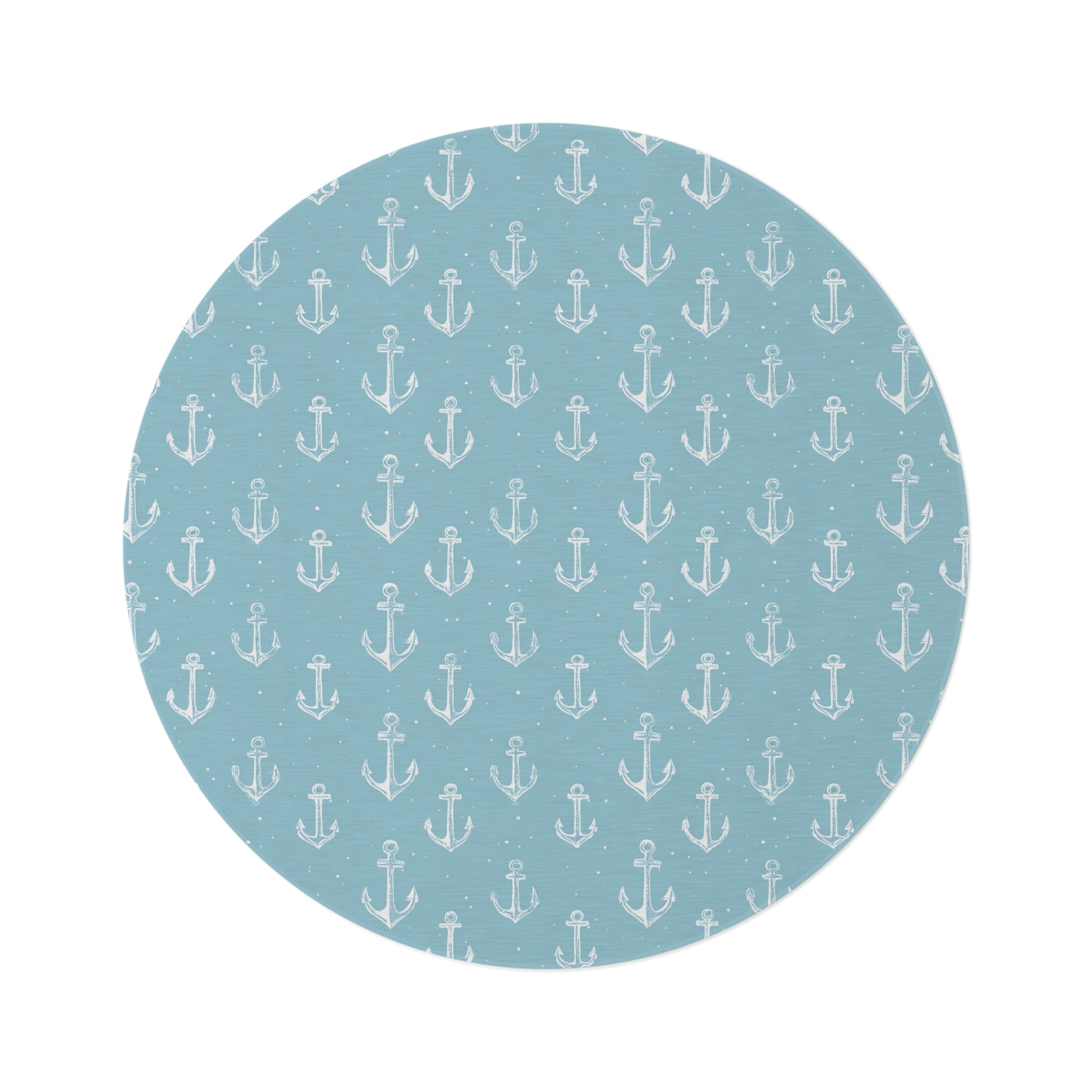 Nautical anchor round nursery rug on a baby room floor