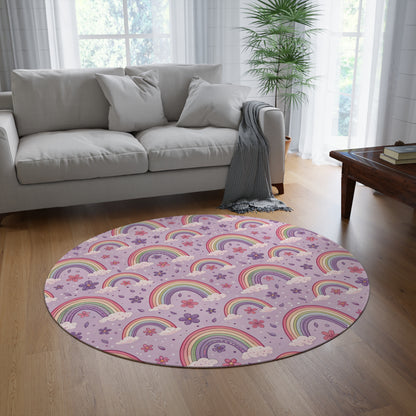 P48 - Round Rug - Pastel Purple Colourful Rainbows