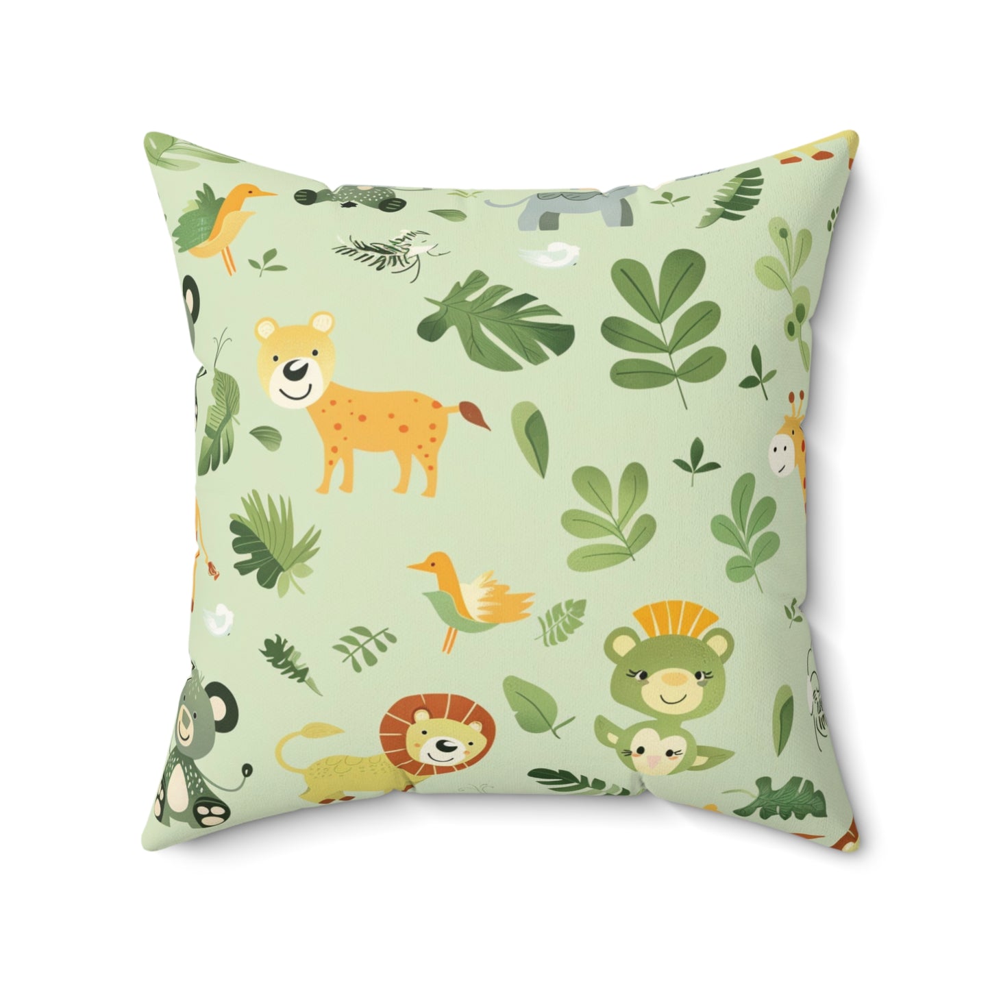 Jungle animal nursery pillow styled on a daybed