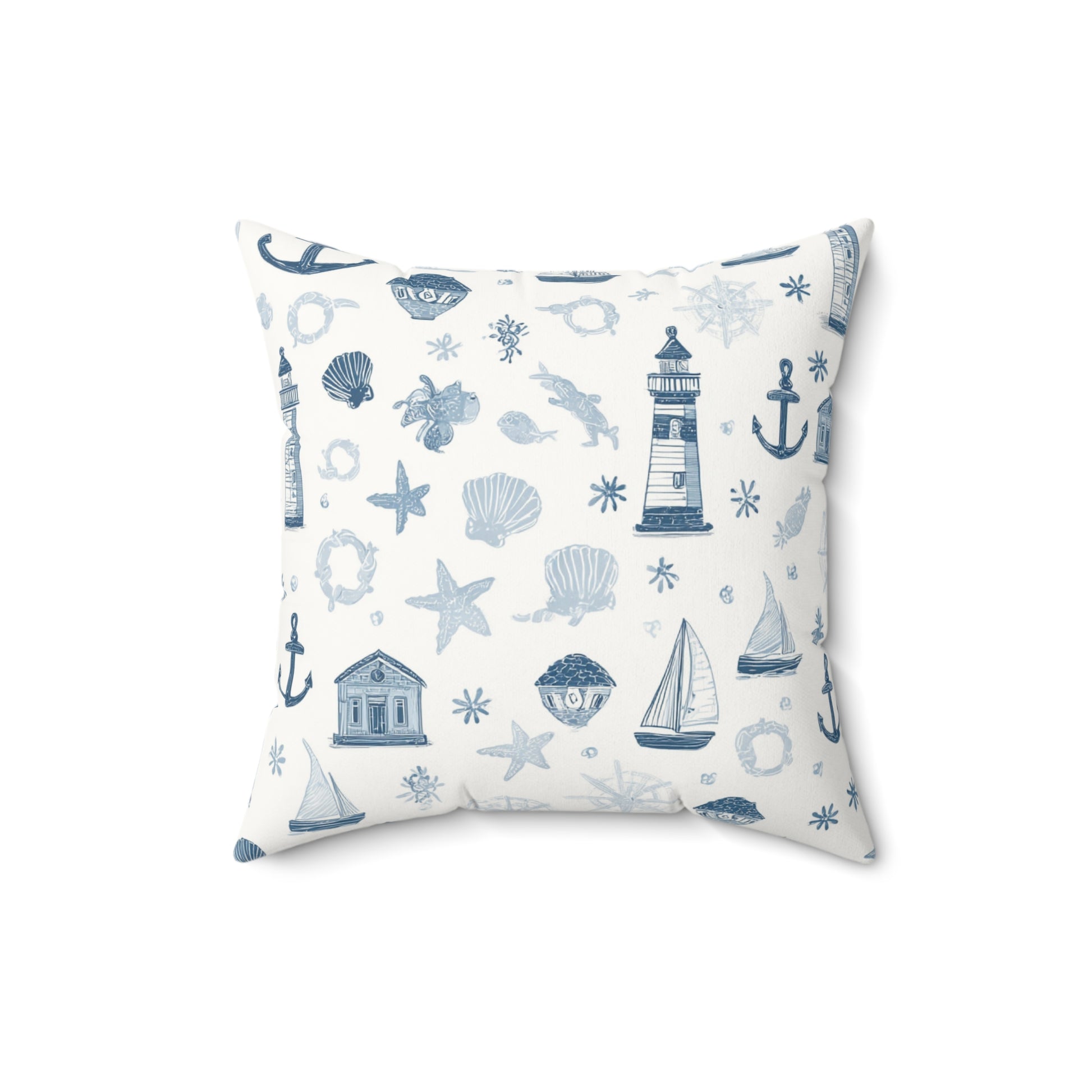 Nautical cushion shown against a neutral nursery wall