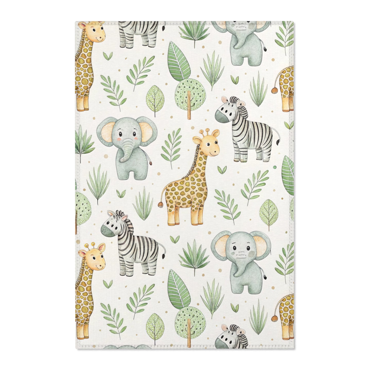 Safari animal nursery area rug in a gender neutral baby room