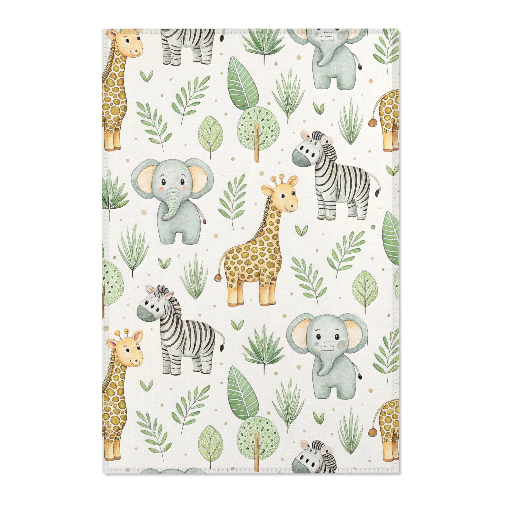 Safari animal nursery area rug in a gender neutral baby room