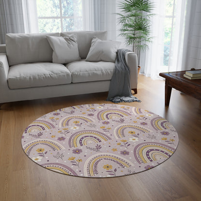 P44 - Round Rug - Purple Floral Rainbow