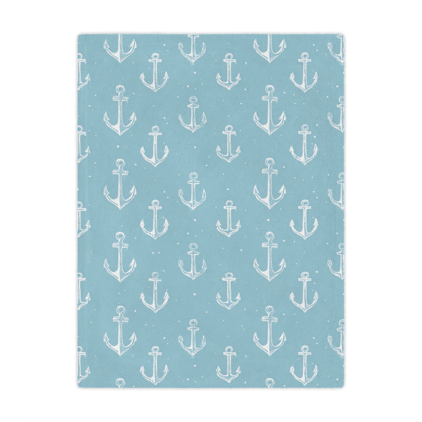 Teal anchor print minky baby blanket folded