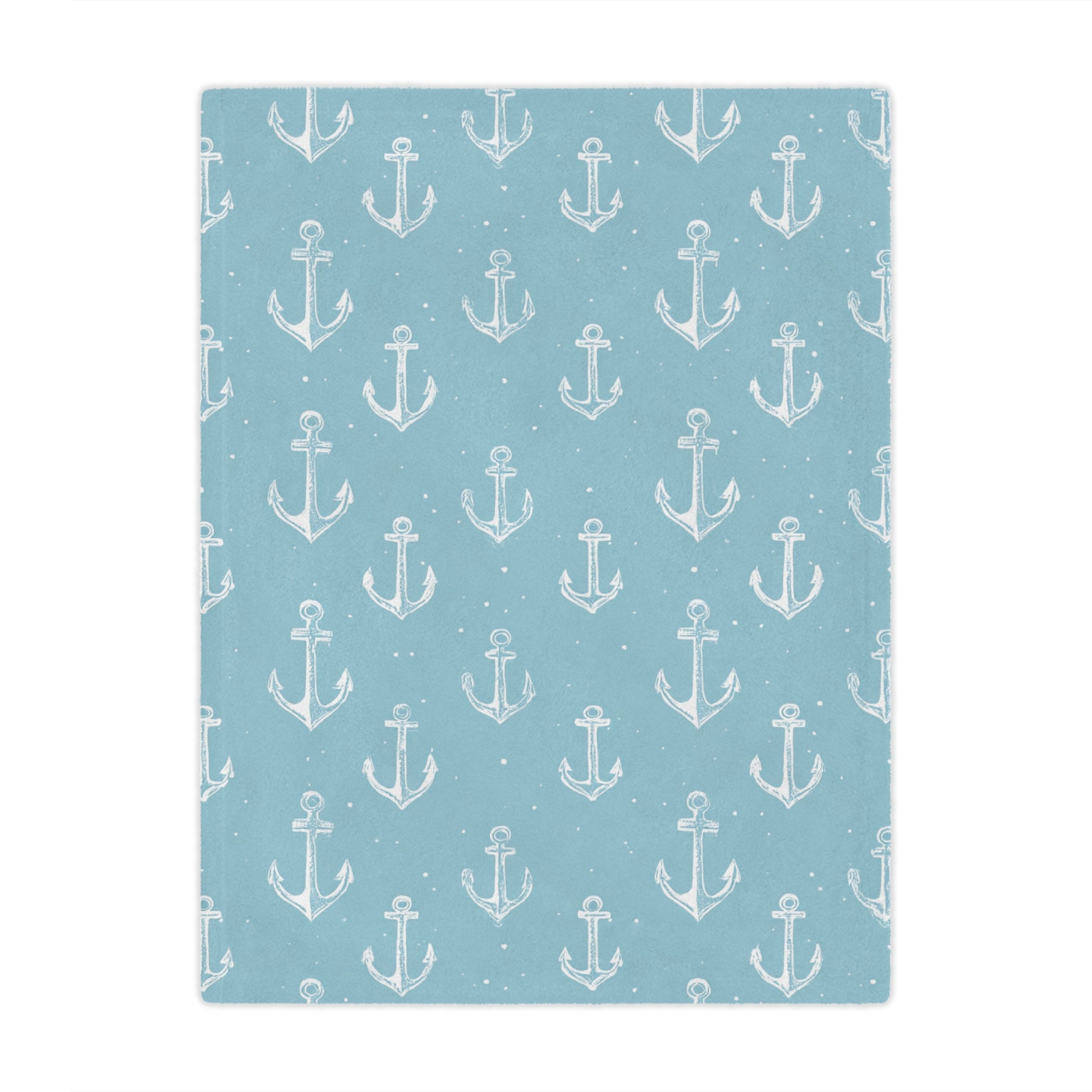 Teal anchor print minky baby blanket folded