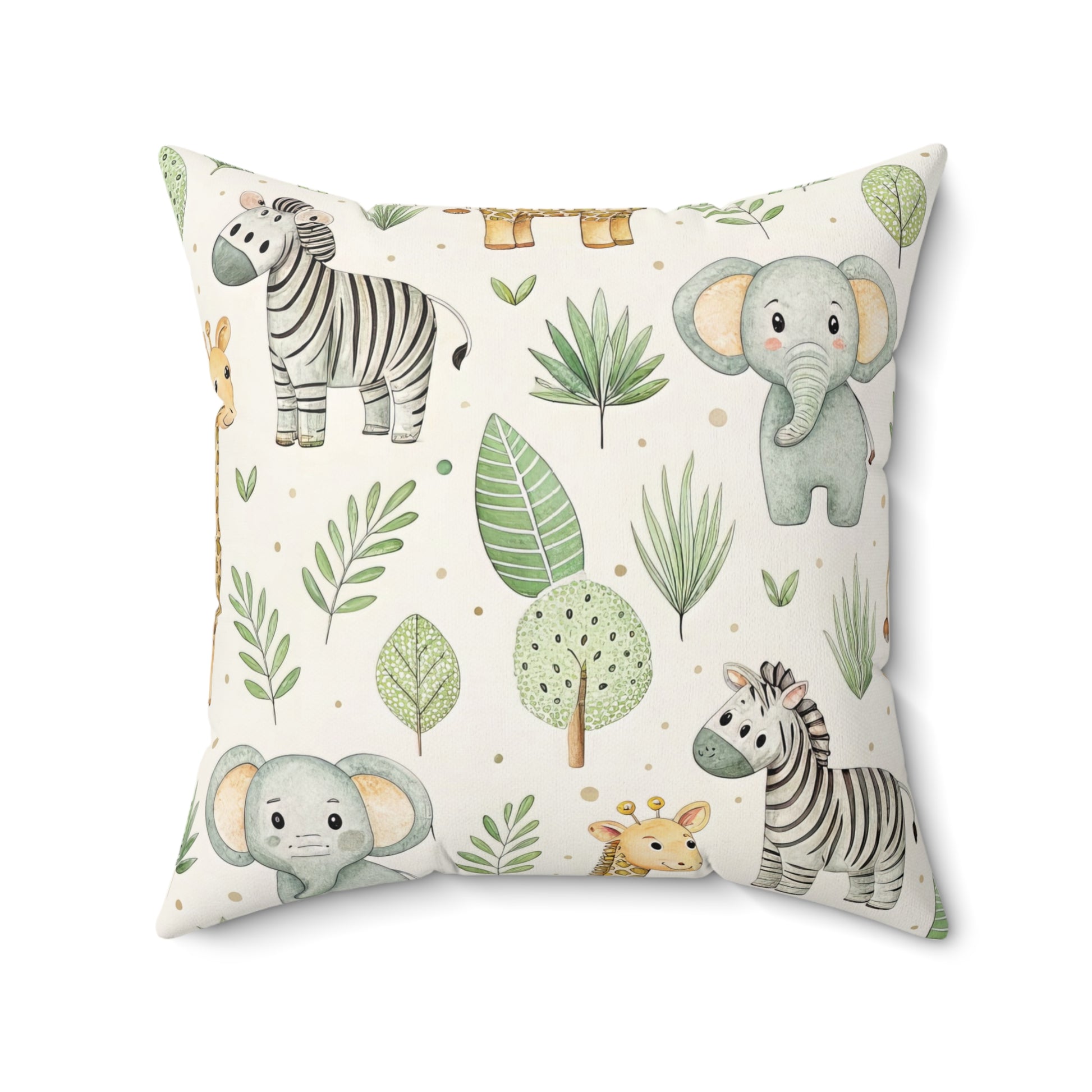 Safari print nursery pillow in a reading corner