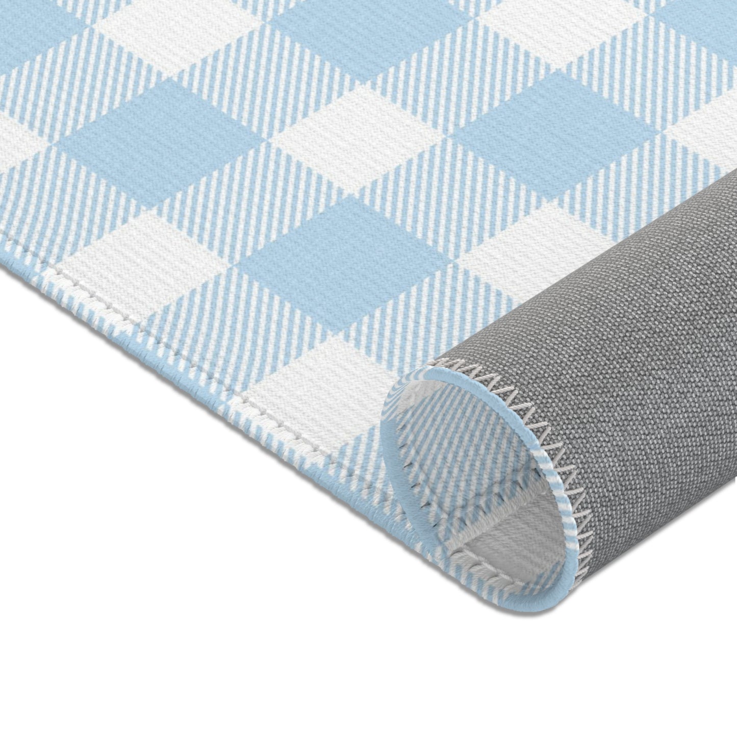Baby Blue Gingham Nursery Area Rug
